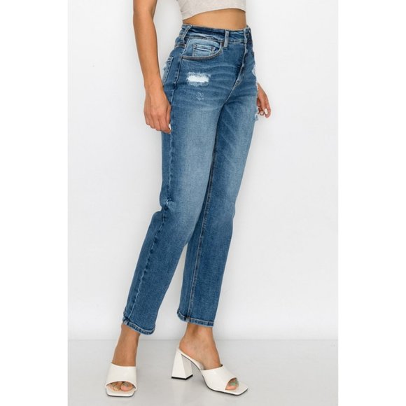 Wax Jean Collection Authentic Wash Slim Straight Distressed Stretch Denim Jean - Picture 4 of 5